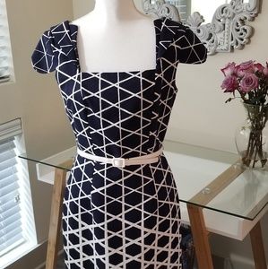 David Meister Cotton Belted Cap Sleeved Dress S 6